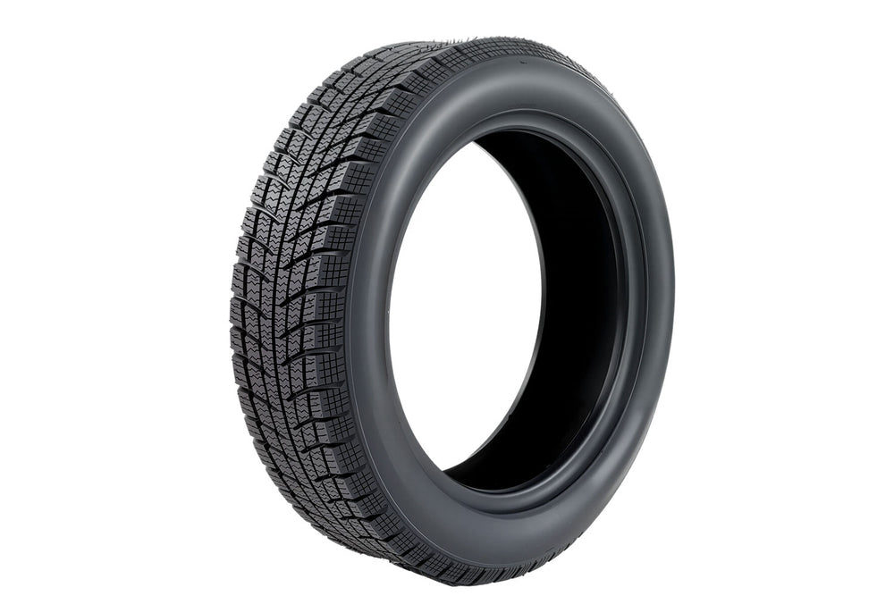 125/65-12 winter mobility tire with deep EMMO cross grooves and narrow blocks showing even tread spacing for smoother rolling and steady corner balance on snow-covered city pavement