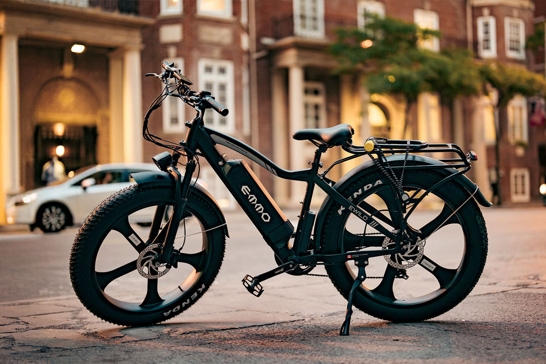 E-Wild Pro Ebike Wide all-terrain fat tires deliver excellent traction and comfort on gravel, snow, or city roads.