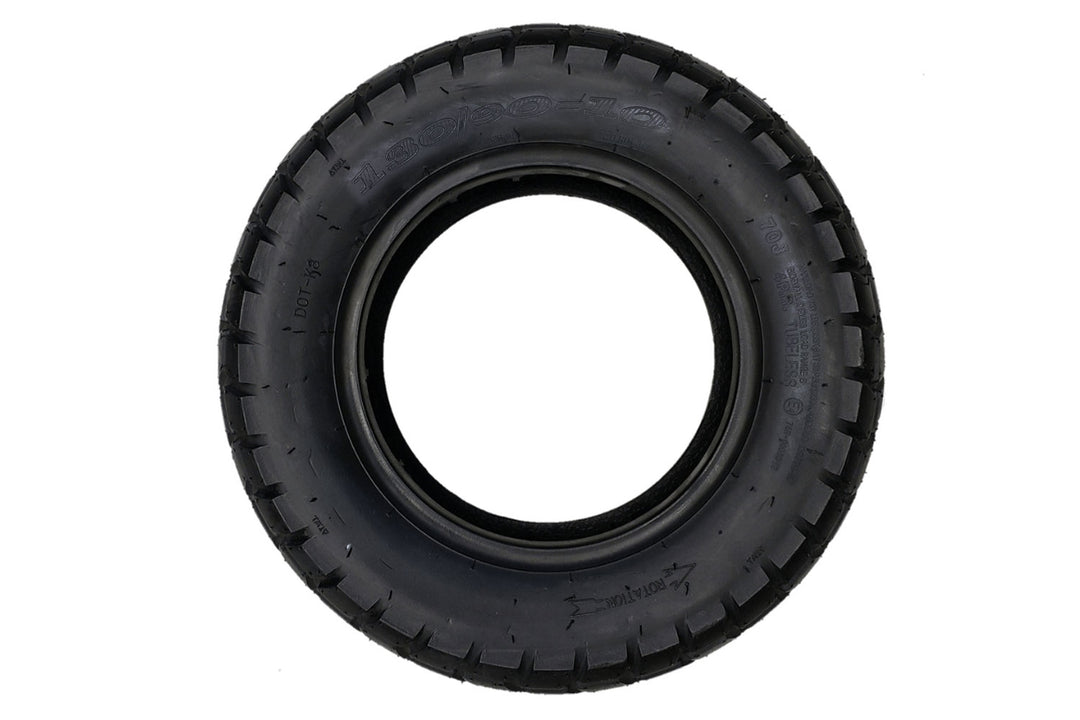 EMMO e-motorcycle tubeless tire 130/90-10 blackwall type, designed for rugged terrain and urban streets, providing smooth handling and strong cornering support