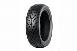 EMMO 120/70-14 scooter tire for wet weather performance, curved tread channels, precision handling and braking stability, long-wear rubber suitable for year-round road use