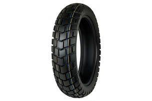 EMMO 120/80-16 electric motorcycle tire showing aggressive block tread design with deep grooves and reinforced shoulders for enhanced control on mixed terrain surfaces