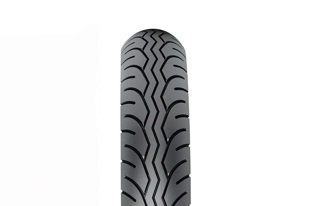 EMMO 17-inch tubeless motorcycle tire highlighting reinforced sidewall, thick rubber layers, and durable road compound for dependable traction and long wear on urban and highway rides
