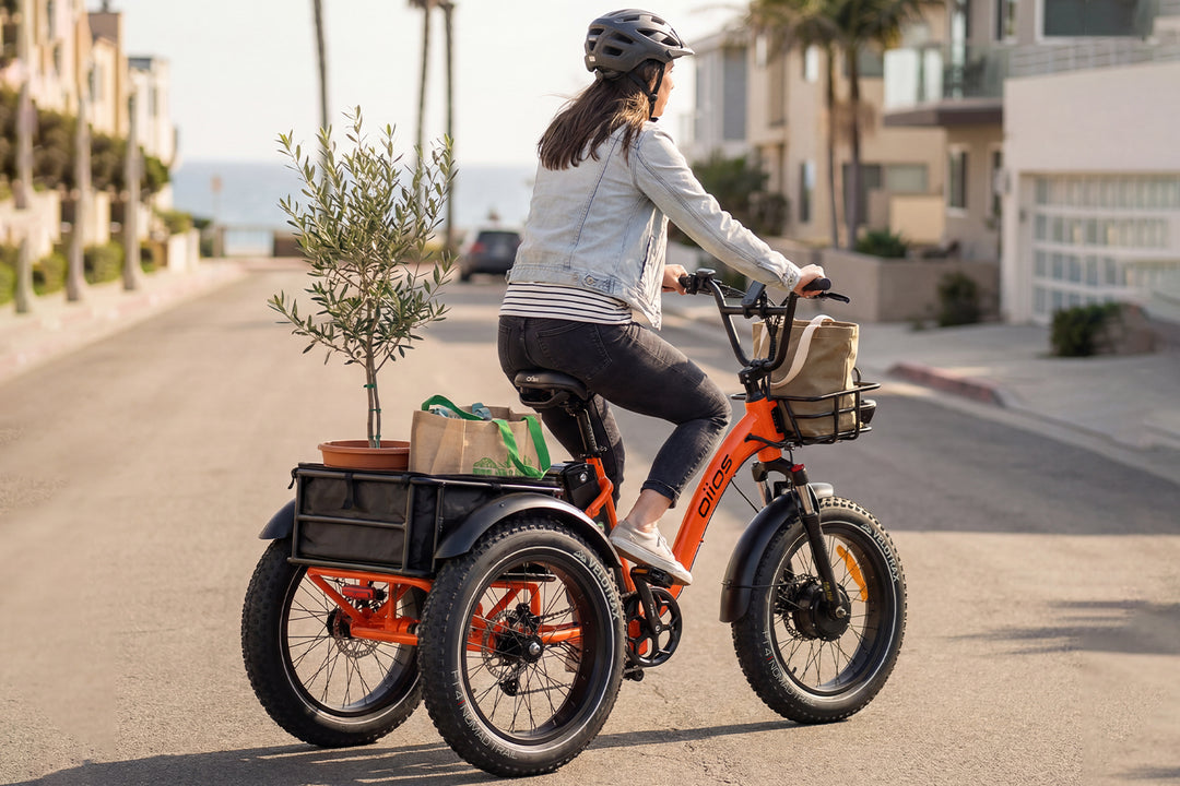 OIIOS TrioX helps riders carry groceries with three wheel confidence.