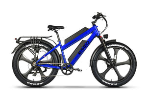 The emmo e wild dual shown with dual battery power, hydraulic brakes, and 26 inch fat tires designed for stability and control on mixed weather and road conditions.