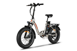 Hydraulic Disc Brakes ebike folding fat tire ebike, all terrain frame, step thru design, winter adventure, Canada snow, outdoor trails, 20x4 tires, strong traction, electric mobility, cold weather riding, snow packed roads, winter lifestyle, off road capability, stable handling, winter cycling