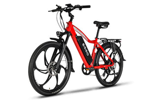 Monta Pro Ebike Red long range ebike equipped with Bluetooth color display and turn-by-turn navigation.