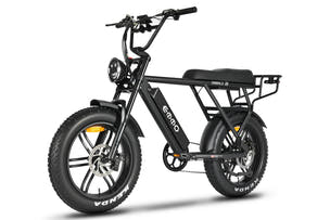 Paralo Pro Ebike Black two seat ebike with long banana seat designed for comfortable two-rider travel.
