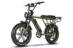 Paralo Pro Ebike Green two seater moped style e bike featuring SafeSeal battery for long, safer rides.
