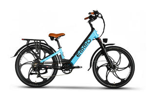 EMMO VMO PRO EBIKE Step-thru ebike for woman with bright LED lighting and integrated turn signals.