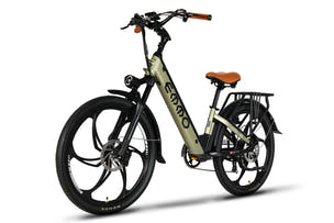 emmo vmo pro Olive low seat ebike with SafeSeal UL battery for safer, longer-distance commuting.