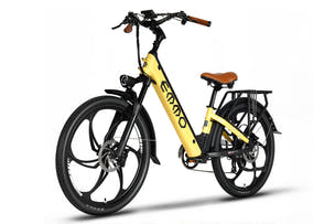 EMMO VMO PRO Yellow lightweight low seat ebike with maintenance-free MAG rims for smoother city rides.